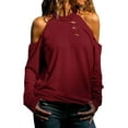 thumbnail image 1 of Fancifize Women's Cold Shoulder Shirts Long Sleeve Crew Neck Pullover Tops Hollow Out Causal Fall Fashion Nightwear, 1 of 1