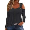 thumbnail image 1 of Fancifize Women's Cold Shoulder Tunic Tops Long Sleeve Casual Textured Blouse Elegant Dressy Shirt Fall Fashion Outfits, 1 of 5