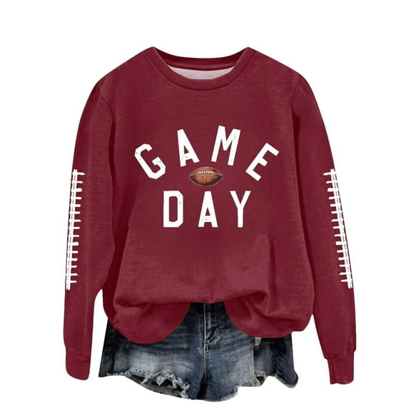 Fancifize Women's Crewneck Sweatshirts Casual Comfy Game Day Football Graphic Fleece Pullover Tops Loose Outdoor Fall Fashion Athletic Outfits