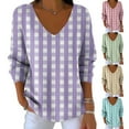 thumbnail image 1 of Fancifize Women's Fall Long Sleeve Tunic Tops Casual V Neck Striped Blouse Lightweight Business Shirt Loose Fit Fall Sweater Outfits, 1 of 5