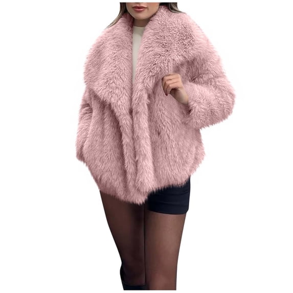 Fancifize Women's Faux Fur Coat Trendy Open Front Warm Jacket Casual Loose Long Sleeve Lapel Winter Coats Outerwear