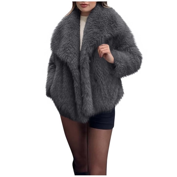Fancifize Women's Faux Fur Coat Trendy Open Front Warm Jacket Casual Loose Long Sleeve Lapel Winter Coats Outerwear