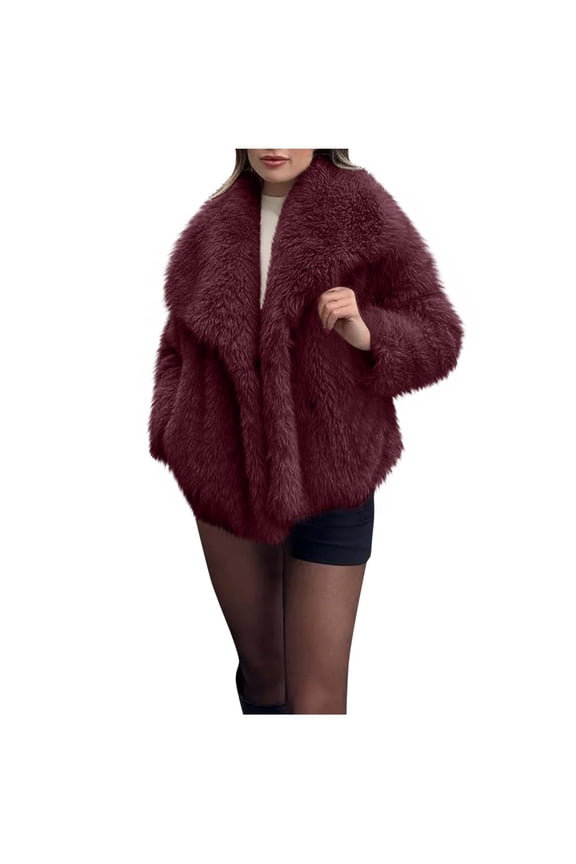 Women's Faux Fur Coat Trendy Open Front Warm Jacket Casual Loose Long Sleeve Lapel Winter Coats Outerwear