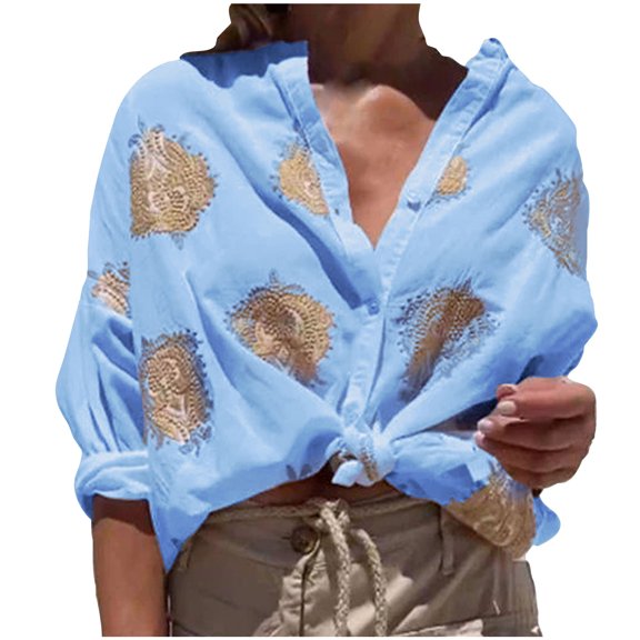 Fancifize Women's Floral Print Shirt Button Down Long Sleeve Vintage Dressy Blouse Loose Casual Tops Fall Outfits