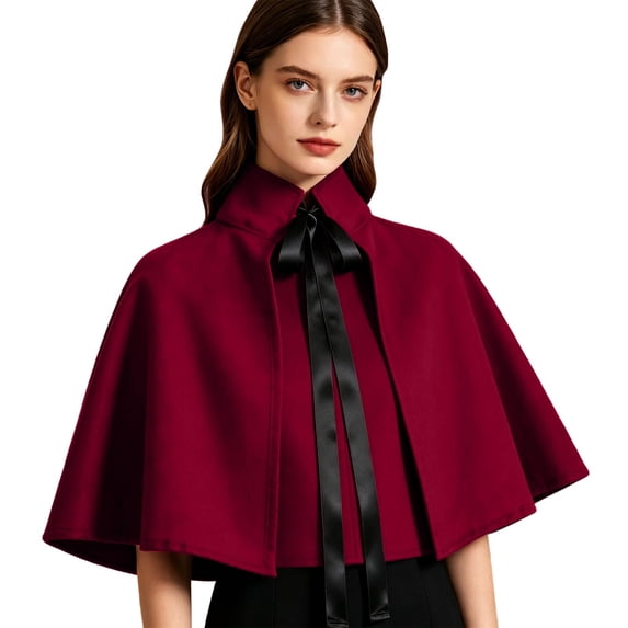 Fancifize Women's Halloween Shawl Gothic Medieval Renaissance Stand Collar Short Cloak Wraps with Tie for Party Holiday,Red