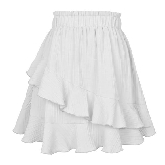 Fancifize Women's Layered Mini Skater Skirt Elastic Waist Flared Short Skirt Summer Beach Flowy Tiered Ruffle Skirts