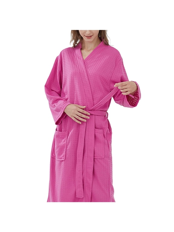 Women's Lightweight Waffle Knit Bathrobe Soft Lightweight Full Length Robe Kimono Nightgown Quick Dry Loungewear Sleepwear with Pockets