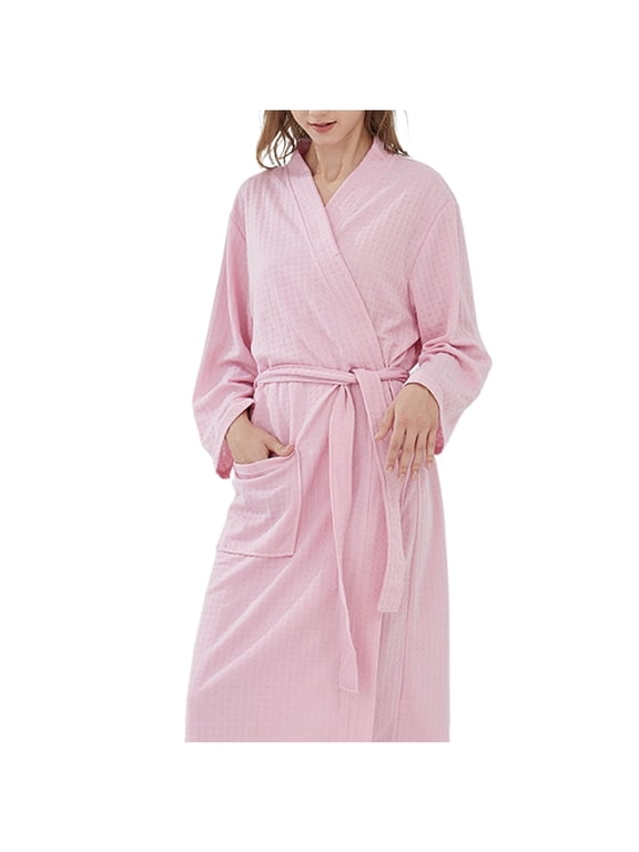 Women's Lightweight Waffle Knit Bathrobe Soft Lightweight Full Length Robe Kimono Nightgown Quick Dry Loungewear Sleepwear with Pockets