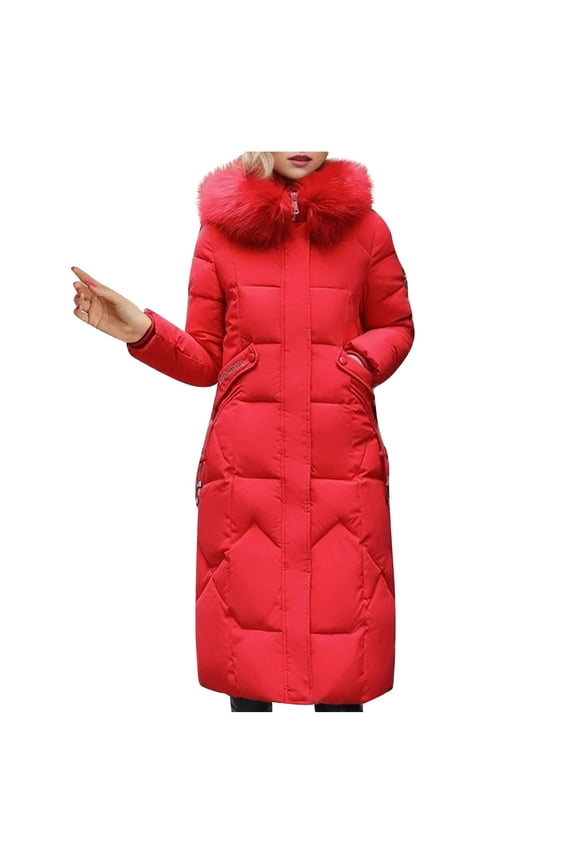Women's Long Quilted Puffer Jacket Thicken Warm Hooded Maxi Down Coat Cotton Padded Winter Coat Outerwear with Hooded