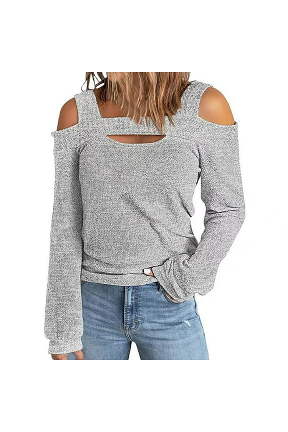 Women's Long Sleeve Tunic Blouse Tops Casual Cutout Cold Shoulder Shirts Fashion Solid Color Soft Cozy Tshirts