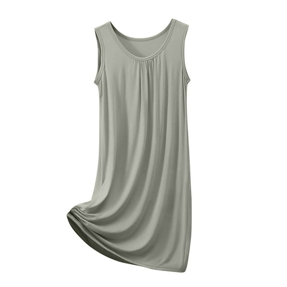 Fancifize Women's Nightgown Sleeveless Sleepwear Nightdress Modal Pleated Crew Neck Nightshirt Lounge Dresses XL-5XL