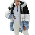thumbnail image 1 of Fancifize Women's Oversized Faux Fur Jacket Plush Hooded Color Block Coat Warm Winter Zip Up Casual Outwear with Pocket, 1 of 5