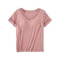 thumbnail image 1 of Fancifize Women's Pajama Tops With Built In Bra Short Sleeve Shirts V-Neck Lightweight Loose Loungewear Sleepwear, 1 of 5