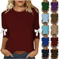 thumbnail image 1 of Fancifize Women's Plus Size Crew Neck Shirt Cute Bow 3/4 Length Sleeve Blouse Fall Basic Tunic Top Casual Loose Fit Fashion Outfits S-5XL, 1 of 4
