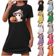 thumbnail image 1 of Fancifize Women's Plus Size Nightgown Crew Neck Halloween Print Sleepwear Casual Loose Fit Short Sleeve Loungewear, 1 of 4