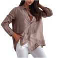 thumbnail image 1 of Fancifize Women's Rhinestone Button Down Shirt - Long Sleeve Collared Party Top Semi-Sheer Everyday/Office Wear,S,Khaki, 1 of 8