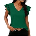 thumbnail image 1 of Fancifize Women's Ruffle Cap Sleeve Shirts Summer Casual V Neck Striped Tees Trendy Color Block Tops, 1 of 7
