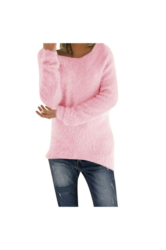 Women's Sherpa Long Plush Shirts Casual Crew Neck Long Sleeve Loose Fit Pullover Tops Winter Warm Lightweight Outwear Clothes
