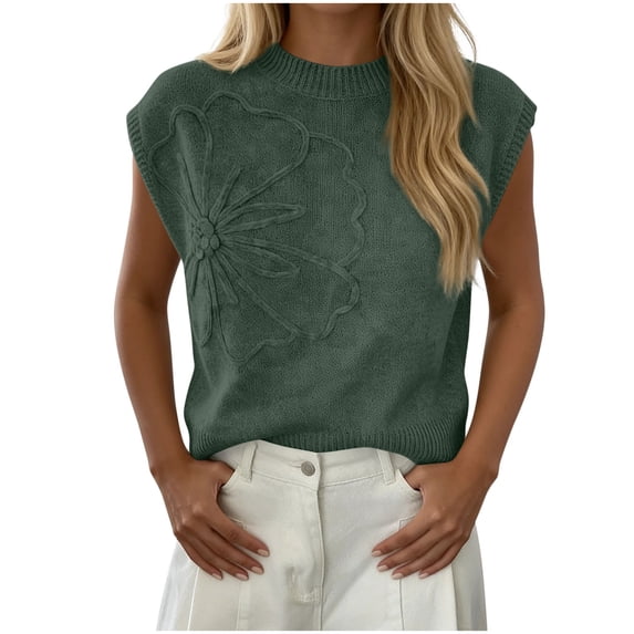 Fancifize Women's Ribbed Knit Sweater Casual Loose Crewneck Cap Sleeve Jacquard Tops for Spring Summer