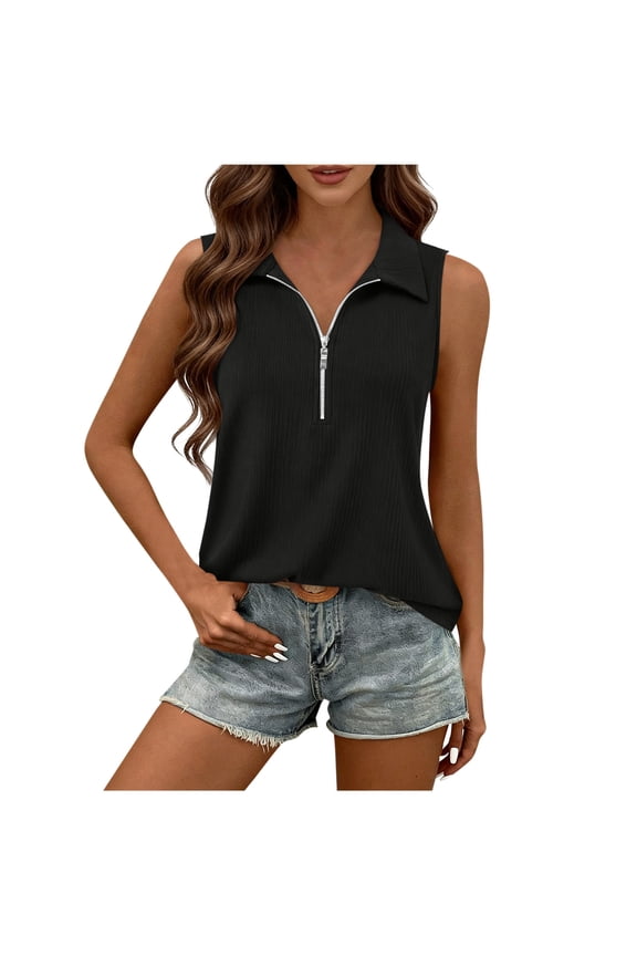 Women's Summer Collared Tank Tops Casual Half Zip Sleeveless Golf Shirts Business Loose Camisole