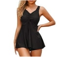 thumbnail image 1 of Fancifize Women's Tummy Control Swim Dress One Piece Swimsuit Modest Full Coverage Skirt Bathing Suit V Neck Cutout Swimdress Swimwear, 1 of 4