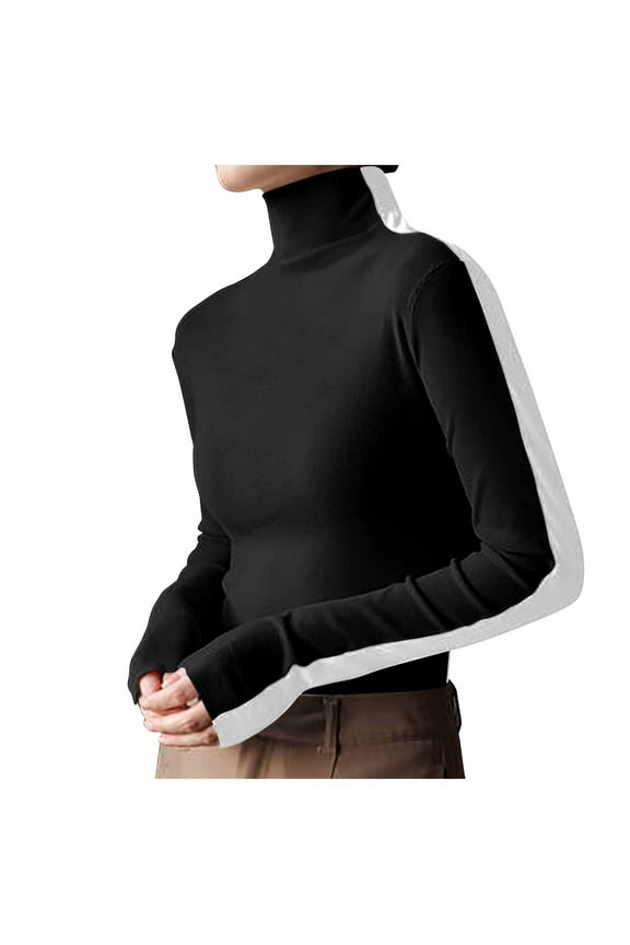 Women's Turtleneck Long Sleeve Shirts Lightweight Base Layer Solid Slim Fit Tops Stretchy Soft Cozy Thermal Basic Blouse Sweater
