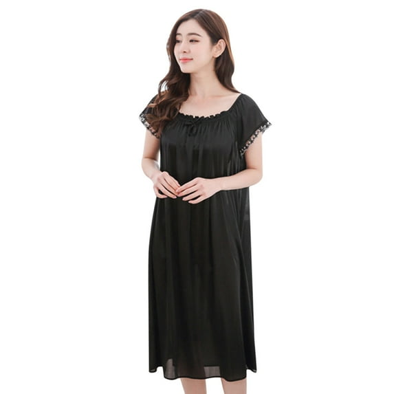Fancifize Women's Victorian Nightgown Pleated Lace Short Sleeve Sleepwear Loungewear Comfortable Lightweight Nightdress Pajama Dress
