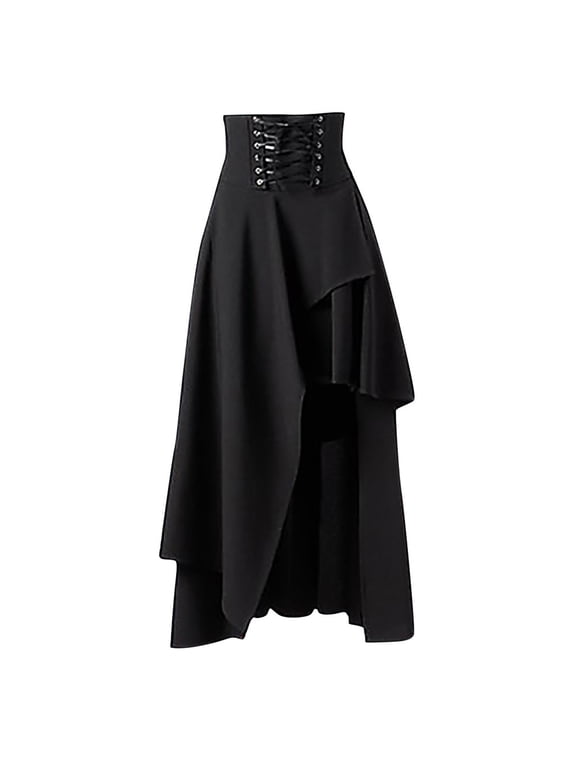 Women's Victorian Skirt Steampunk Victorian Gothic Ruffled High Low Skirt Vintage High Waist Midi Skirt