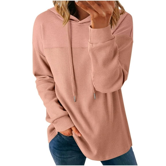 Fancifize Women's Waffle Hoodies Sweatshirt Casual Long Sleeve Shirts Fashion Fall Pullover Top Loose Soft Knit Outfits