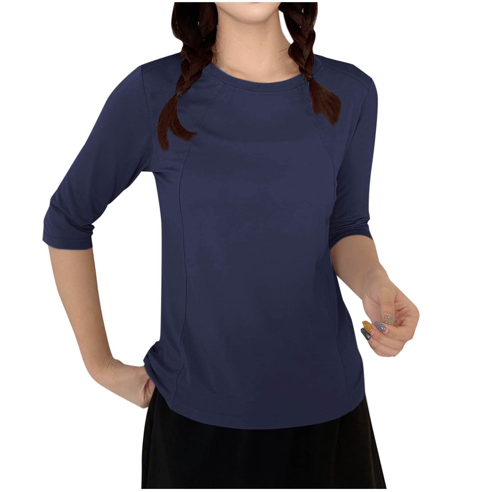 Fancifize Womens 3/4 Sleeve Basic Shirt Crew Neck Casual Loose Top ...
