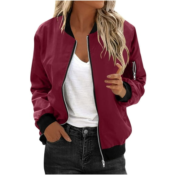 Fancifize Womens Bomber Jacket Lightweight Windproof Waterproof Jackets Zip Up Long Sleeve Casual Coat Athletic Outwear with Pockets