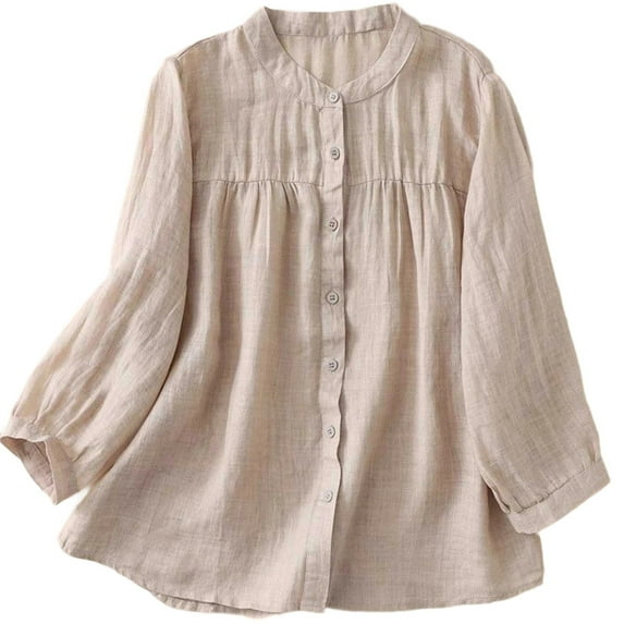 Fancifize Womens Button Down Pleated Shirt Casual Cotton Linen Blouse Loose Fit Long Sleeve Tops Dressy Fall Fashion Outwear