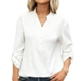 thumbnail image 1 of Fancifize Womens Button Down V Neck Shirts Oversized Rolled Long Sleeve Tops Cotton Linen Summer Breathable Outfits, 1 of 3