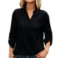 thumbnail image 1 of Fancifize Womens Button Down V Neck Shirts Oversized Rolled Long Sleeve Tops Cotton Linen Summer Breathable Outfits, 1 of 3