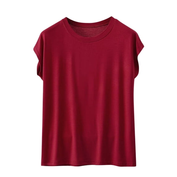 Fancifize Womens Cap Sleeve Shirts Crew Neck Casual Athletic Tops Lightweight Basic Tees Summer Loose Clothes