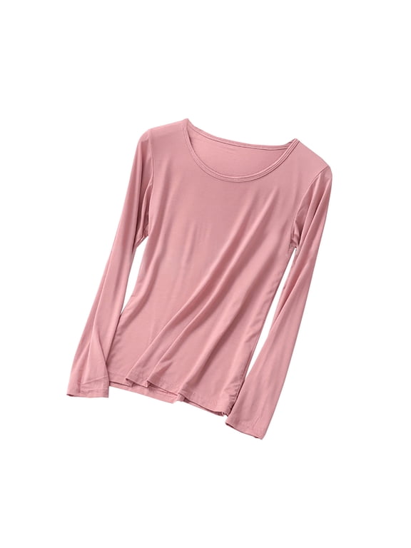 Womens Casual Long Sleeve Basic Pajama Tops Crew Neck Comfy Loose Shirts Workout Loungewear
