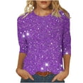 thumbnail image 1 of Fancifize Womens Casual Sparkle Sequin Dressy Shirts Comfy Crewneck 3/4 Sleeve Blouse Loose Trendy Fall Outfits, 1 of 5