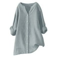 thumbnail image 1 of Fancifize Womens Cotton Linen Button Down Shirts Long Sleeve Plus Size Dress Shirts Blouses V Neck Solid Casual Tunics Tops, 1 of 4