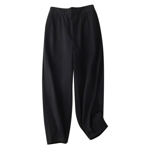 Fancifize Womens Cotton Linen Tapered Pants Loose High Waist Ankle Cropped Trousers Summer Casual Wide Leg Beach Pants with Pockets