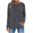 thumbnail image 1 of Fancifize Womens Crewneck Long Sleeve Tops Casual Polka Dots Pullover Tshirts Loose Fall Fashion Outfits, 1 of 5
