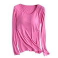 thumbnail image 1 of Fancifize Womens Long Sleeve Basic Pajama Tops with Built in Bra Crew Neck Comfy Slim Fit Tees Shirts Workout Loungewear, 1 of 5