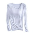 thumbnail image 1 of Fancifize Womens Long Sleeve Basic Pajama Tops with Built in Bra Crew Neck Comfy Slim Fit Tees Shirts Workout Loungewear, 1 of 5