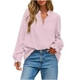 thumbnail image 1 of Fancifize Womens Oversized Shirt Ruffle Long Sleeve Top Trendy V Neck Blouse Casual Loose Fit Fall Dressy Outfits, 1 of 4
