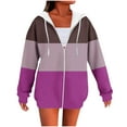 thumbnail image 1 of Fancifize Womens Oversized Striped Hoodies Fleece Sweatshirts Trendy Zip Up Color Block Outfits Casual Y2k Outwear Fall Winter Hooded Jackets, 1 of 4