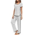 thumbnail image 1 of Fancifize Womens Pajamas Short Sleeve Sleepwear Top with Pants Comfy Soft Lounge Sets Crewneck Tee Long Pant 2 Piece Sleep Pajama Set, 1 of 8