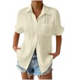 thumbnail image 1 of Fancifize Womens Plus Size Button Down Shirt Collared Short Sleeve Top Lightweight Loose Fit for Office Casual Summer Outfits XXXL,Beige, 1 of 6