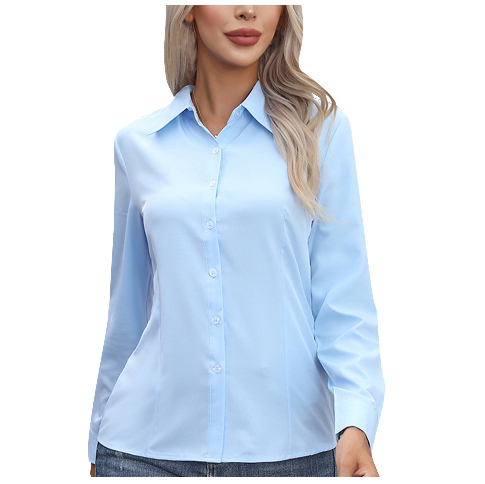Fancifize Womens Plus Size Dress Shirts Long Sleeve Button Down Shirts Classic Collared Tops Work Office Casual Blouse