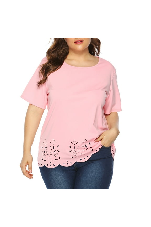 Womens Plus Size Shirts Short Sleeve Crew Neck Blouse Casual Shirts Loose Fit Fall Lightweight Clothes
