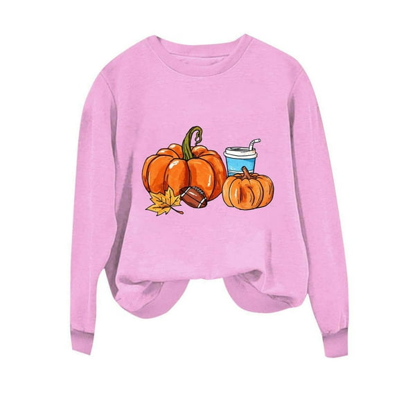 Fancifize Womens Pumpkin Graphic Sweatshirts Soft Fleece Crewneck Casual Pullover Tops Fall Long Sleeve Thanksgiving Outfits Halloween Clothes