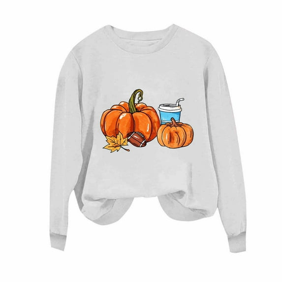 Fancifize Womens Pumpkin Graphic Sweatshirts Soft Fleece Crewneck Casual Pullover Tops Fall Long Sleeve Thanksgiving Outfits Halloween Clothes